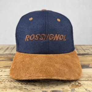 Vintage Rossignol Hat Cap Strap Back Mens One Size Blue Suede Brim Wool Ski 90s